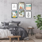 HoozGee Beach Wall Art Prints Set of 6 Summer Seascape Palm Poster Wall Decor Nature Landscape Coastal Surf Art Prints Pictures Photography Photos Print on Canvas Wall Decor (8"x10" UNFRAMED)