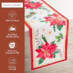 Maison d' Hermine Table Runner 100% Cotton Double Layer Table Runners 108 inches Long for Thanksgiving Christmas Decorations Home Kitchen Dining Party Wedding (Poinsettia Christmas, 14.5" x 108")
