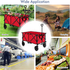 Goplus Collapsible Wagon, Folding Utility Wagon Cart w/Universal Wheels & Adjustable Handle & Cover Bag, Grocery Wagon for Garden Shopping Camping (Red)