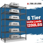 6 Tier Metal Shelving 75" H Adjustable Storage Shelves, 1200LBS Wire Shelving Unit for Storage Rack, Metal Shelves for Pantry Shelves, Garage, Kitchen, 75" Hx 36" Wx 18" D