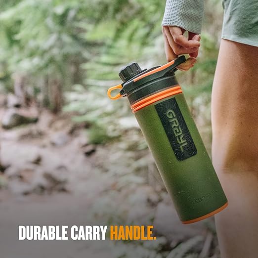 GRAYL GeoPress 24 oz Water Purifier Bottle - Filter for Hiking, Camping, Survival, Travel (Oasis Green)
