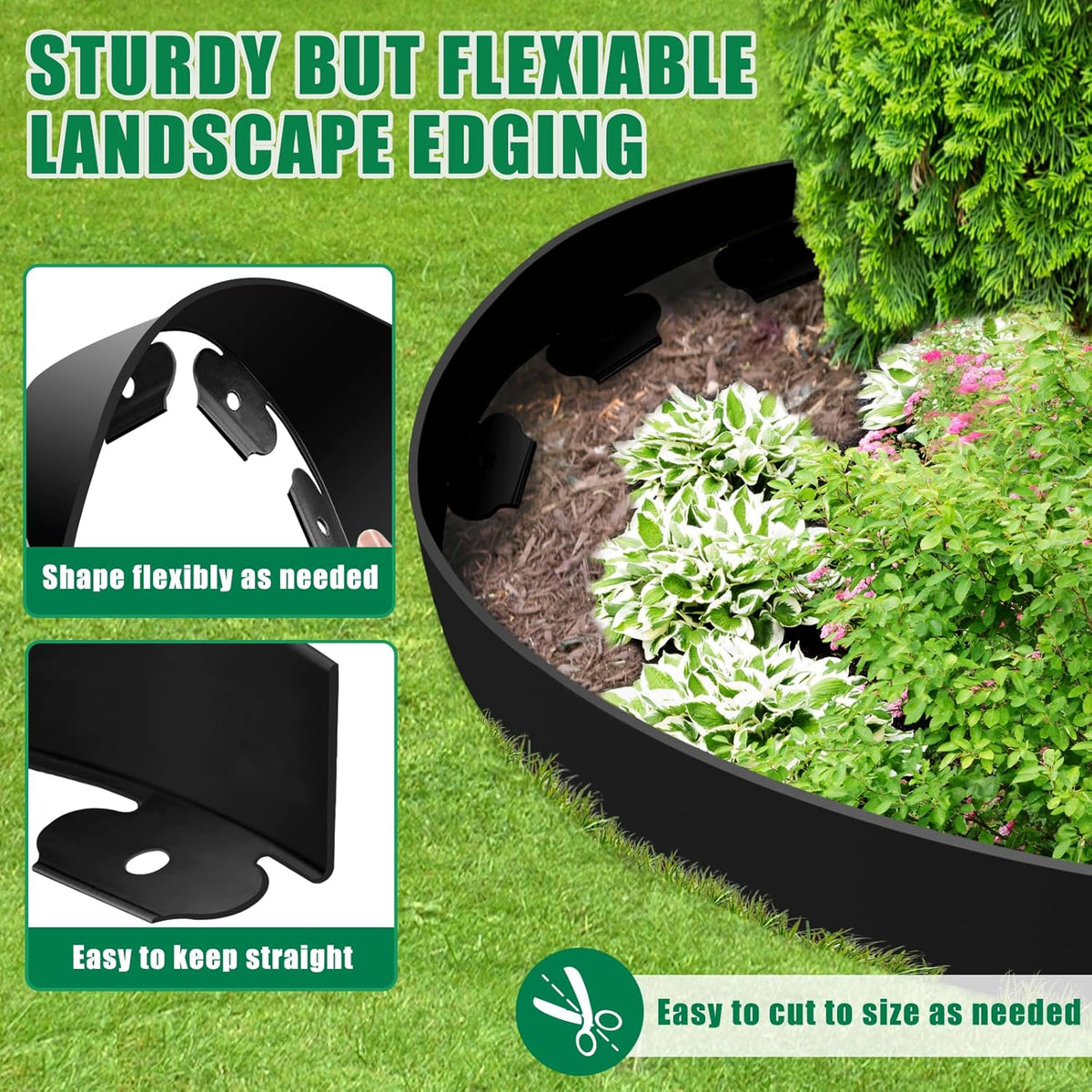 Landscape Edging - 100FT 4IN Garden Edging Border with 150 Stakes, No Dig Lawn Edging for Landscaping for Garden Bed, Yard, 0.15" Thick Flower Bed Border Edging with Connector for Outdoor