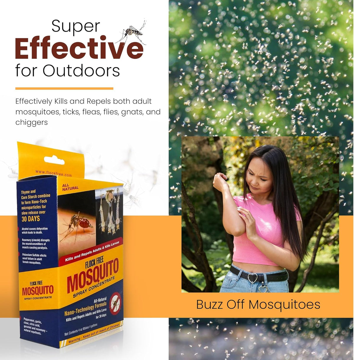 Natural Mosquito Control Spray Concentrate, Repels Mosquitoes, Ticks, Fleas, Flies, Gnats, and Chiggers Away. Makes up to 4 Gallons! (4oz Concentrate)