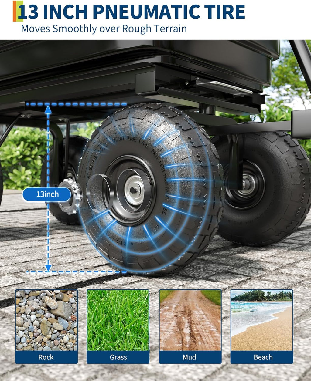 GarveeLife Poly Dump Cart - Heavy Duty 1200lbs Garden Cart with Quick-Release Dumping 13" Tires, Utility Wagon for Yard Work, Landscaping, Gardening