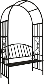 Steel Garden Arch with Seat for 2 People, 6'7" High x 3'7" Wide, Garden Arbor for Various Climbing Plant, Outdoor Garden Lawn Backyard