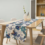 Oriental Paisley Table Runner, Luxury Vintage Blue Teal Floral Butterflies Print Table Runner for Home Dining Kitchen Coffee Table Party Decor, 13x108inch