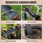 TOPLINE Hori Hori Garden Knife with Oxford Sheath, 7" Stainless Steel Blade with Cutting Edge, Full Tang Walnut Handle with Hanging Hole, Multifunctional Garden Tools for Weeding, Planting, Cutting