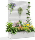 71"x47"x16" Metal Planter Box with Trellis, Raised Garden Bed with Trellis, Trellis with Planter Box & Privacy Screen for Climbing Plants, Vegetable, Vines(White, Louvered)