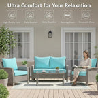 24x24 Inch Outdoor Chair Cushions Set of 4, Patio Furniture Cushions - Removable Cover, Water-Repellent, Fade-Resistant, Non-Slip Bottom & Straps, Replacement for Deep Seat Sofa & Couch - Light Blue