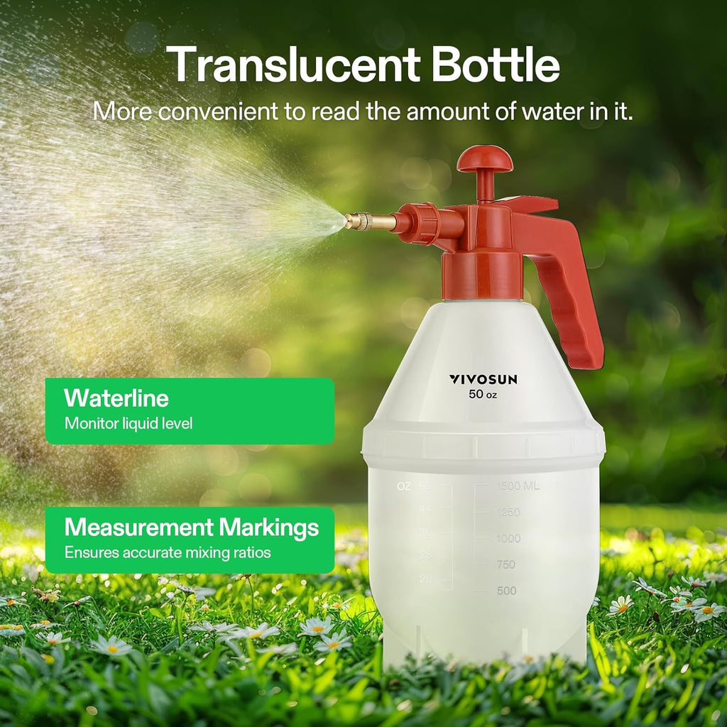 VIVOSUN 50oz Pump Sprayer, Handheld Garden Water Sprayer Bottle with Adjustable Brass Nozzle, for Spraying Plants, Flowers, Weeds and Cleaning, Red