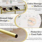 VECELO 3-Piece Dining Table Set for Kitchen Breakfast Nook, Wood Grain Oval Tabletop and Metal Frame with Built-in Wine Rack, for Small Spaces, White & Gold