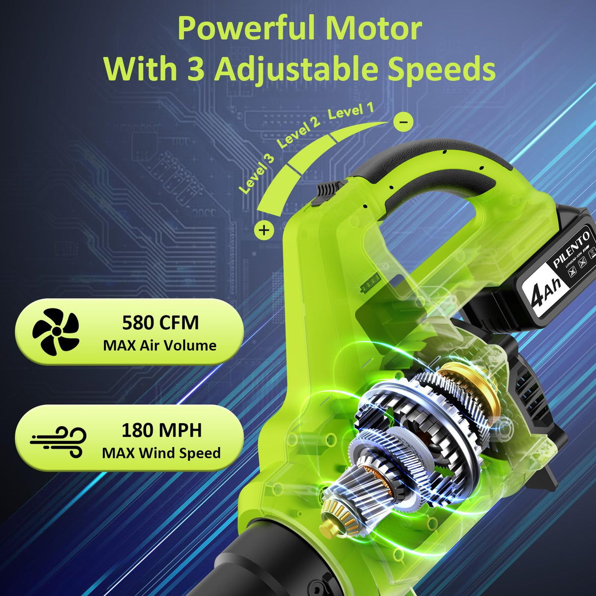 Cordless Leaf Blower with 2 x 4.0Ah Batteries and Fast Charger, 20V Lightweight Handheld Electric Blower, 3-Speed Battery Powered Blower for Patio, Driveway, Lawn Care, Dry Leaves and Light Debris