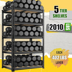 Set of 2 Storage Shelves, 27.7"W Metal Shelving 2010LBS Garage Shelving Heavy Duty Garage Shelves Adjustable Metal Shelf for Pantry Kitchen Closet Basement Warehouse 11.9"D × 27.7"W × 60"H