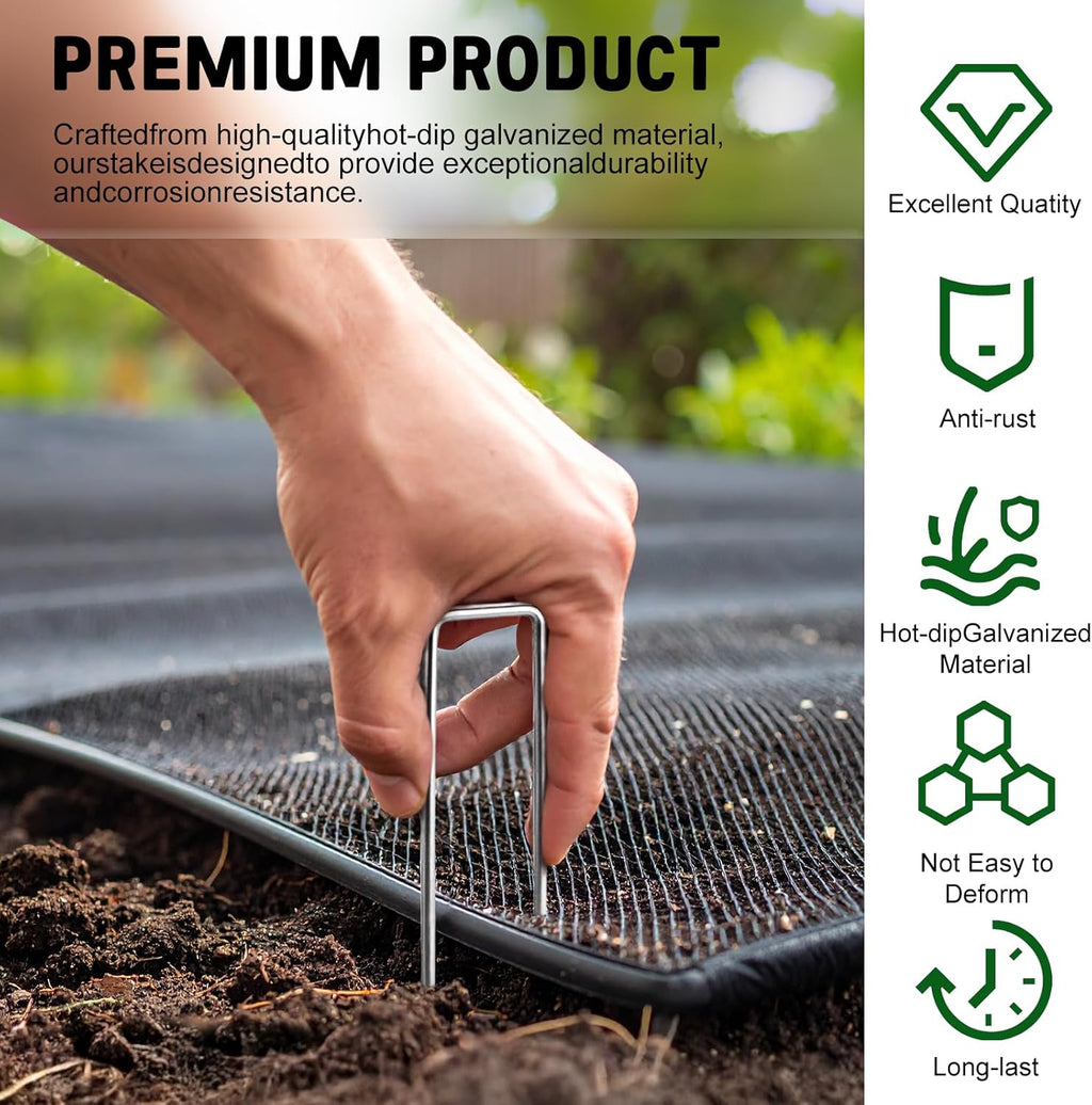 6 Inch Heavy Duty Galvanized Garden Staples, 11 Gauge Landscape Fabric Stakes with Adjustable Width for Weed Barrier, Sod, Fencing and Outdoor Decoration (25)