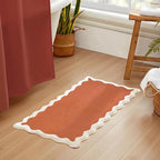 MONDAY MOOSE Bath Mat with Scalloped Wavy Ripple Design, Microfiber Absorbent Non Slip Tufted Rug for Floor, Shower or Kitchen (24x47 inch, Terracotta)