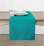 Solino Home Linen Hemstitch Table Runner 48 Inches - 100% Pure Linen Teal Table Runner 14 x 48 Inch Ideal for Dresser and Coffee Tables - Fall, Autumn, Thanksgiving, Christmas - Classic Hemstitch