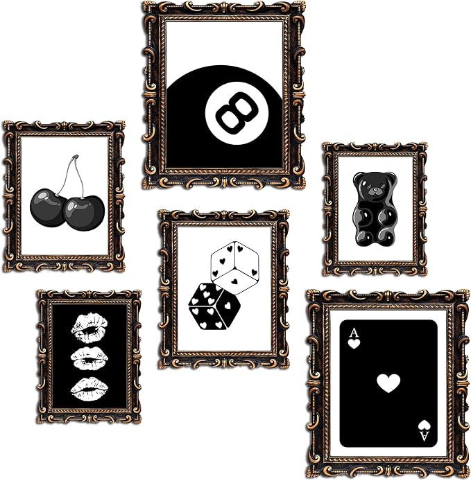 Black and White Poster Chic Wall Decor for Bedroom Decor Home Decor Stylish Black and White Prints for Wall Decor Living Room Decor Modern Black Poster Collection for Boho Bedroom Decor Aesthetic 6 Pcs (Unframed)