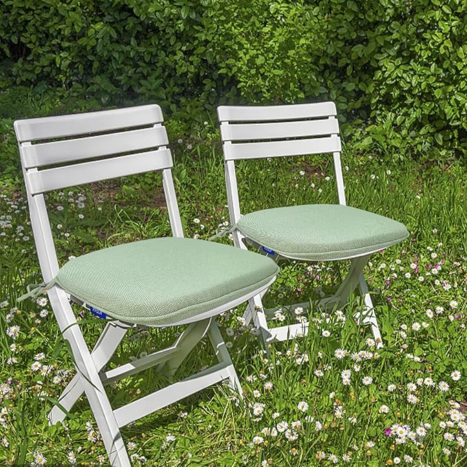 SleepMan Outdoor 17"x16" Chair Cushions with Ties Set of 8, Water Resistant All Weather U-Shape Seat Pads for Patio Garden Furniture Indoor Fade Resistant Patio Cushions (Light Green)