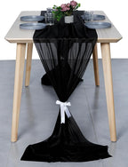 MDS 2 Pack 10ft Chiffon Table Runner 29 x 120 Inches Sheer Wedding Runner Romantic Rustic Table Runner for Wedding Decorations, Birthday Parties, Bridal Shower Party Arch Decor - Black
