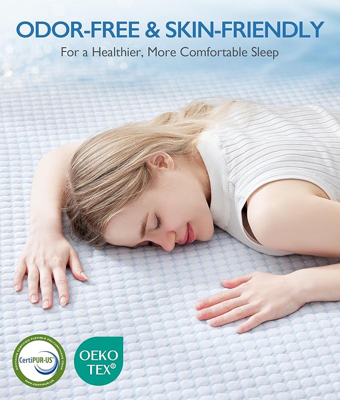 SINWEEK 3 Inch Full Size Cooling Memory Foam Mattress Topper for Pressure Relief, Thick Bed Mattress Pad with Cooling Soft Cover and Adjustable Straps, CertiPUR-US Certified