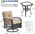 UDPATIO 3 Pieces Patio Furniture Set, Outdoor Swivel Rocker Patio Chairs Set of 2, All-Weather PE Wicker Glider Chairs with Thick Cushions and Glass Coffee Table，for Porch Deck Backyard Khaki