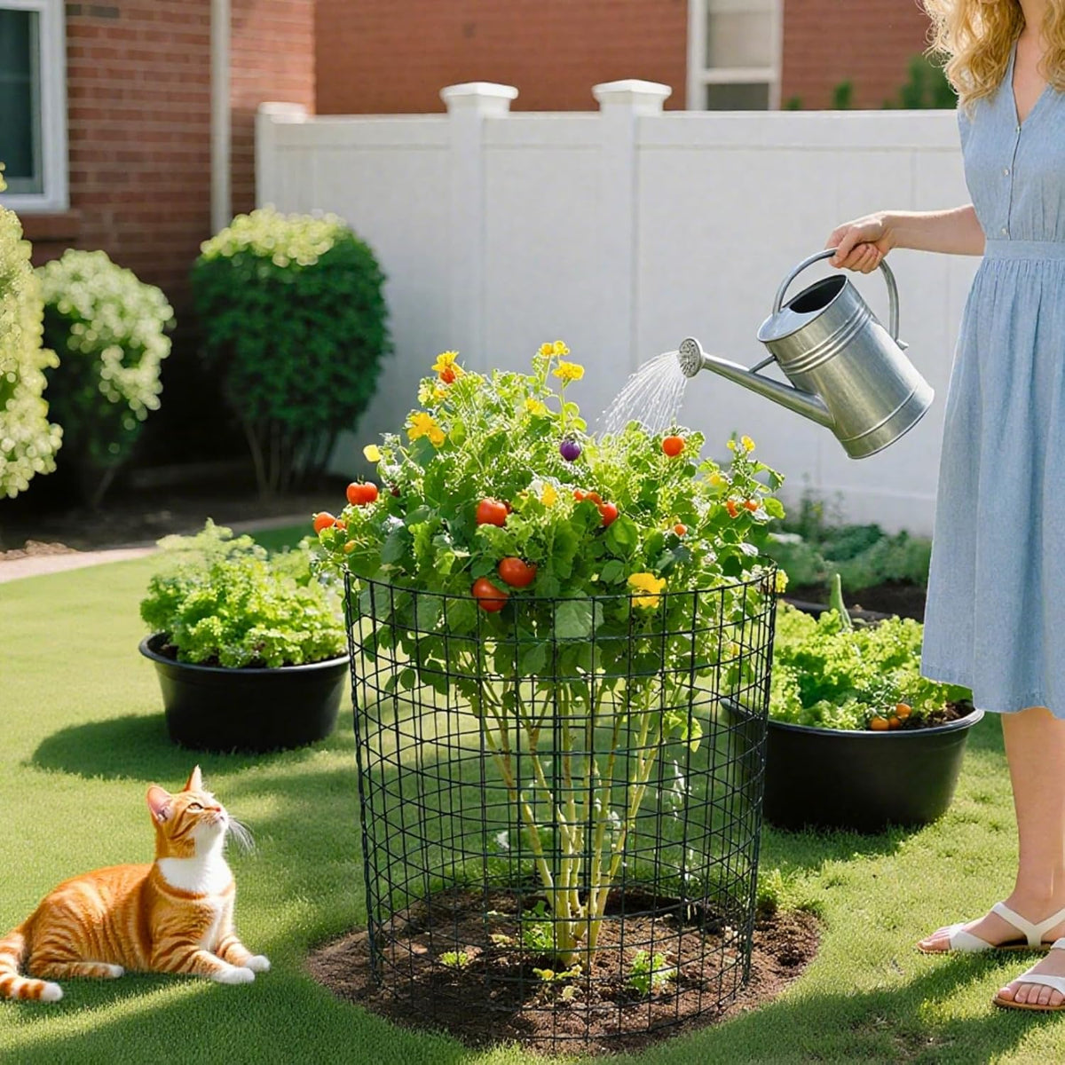 8 Pack Plant Protectors from Animals, 24"x 12" Wire Plant Protector, Wire Cages for Plants with Stakes and Cable Ties, Metal Plant Cages for Plants, Vegetables, Flowers