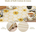 Bee Sunflower Table Runner, Farmhouse Orange Honeycomb Vintage Spring Summer Flowers Print Table Cover for Party Wedding Home Kitchen Dining Table Decor, 13x60inch