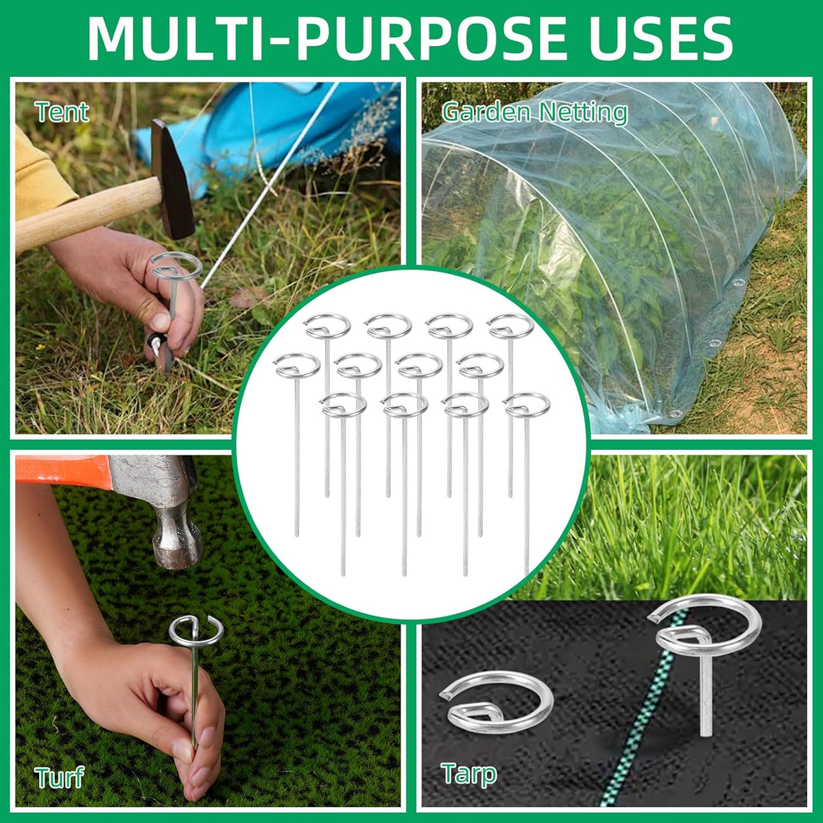 300 Pack 6 Inch Landscape Staples, Thickened 8 Gauge Circle Top Garden Stakes Heavy Duty Galvanized Landscape Fabric Pins for Securing Weed Barrier, Turf, Lawn, Fence, Tent