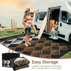 Beeiva Outdoor Rugs 8x10 Waterproof, Modern Geometric Reversible Patio Rug 8x10, Large Foldable Outdoor Plastic Straw Rug for Camping, Porch, Backyard, Balcony, Picnic - Black & Brown