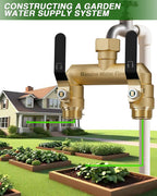 Hose Splitter 2 Way Heavy Duty, Full Flow Garden Hose Splitter with 2 Long Metal Handles, Brass Rust and Freeze Resistant Water Hose Bib Splitter, T Adapter Connector with 3/4 - Inch GHT Thread（Black）