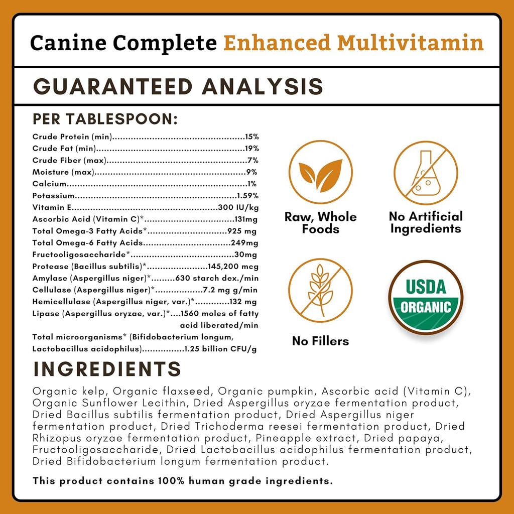 Wholistic Pet Organics Canine Complete - Dog Multivitamin Powder - 4 Lb - Daily Dog Vitamins and Supplements for Homemade Food - Immune System, Skin, Coat & Overall Health - Small and Large Breed