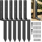 Fence Post Repair Kit - Quick Fix Broken/Leaning 4x4/6x6 Wood Posts Support with Heavy-Duty Steel Anchors & Stakes (Thickened 11-Gauge, 6-Pack)