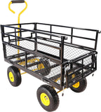Heavy Duty Garden Wagon with Foldable Sides, Pneumatic Tires, Adjustable Handle (Yellow + Black Double Layer)