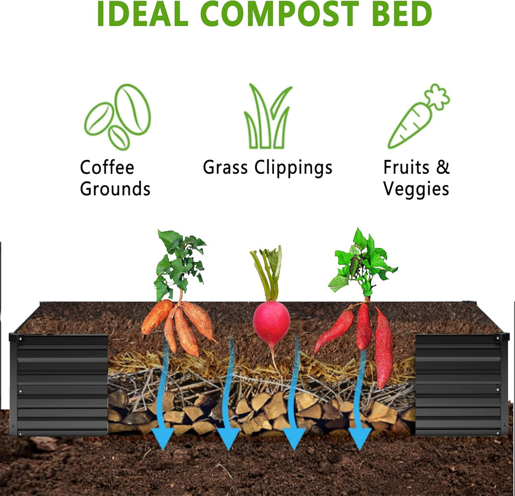 2PCS 8x4x1FT Galvanized Raised Garden Bed Kit,Vegetable Boxes-Rectangle Metal Flower Box,Large Planter Raised Beds Outdoor Garden for Planting,Fruit,Herb-Black