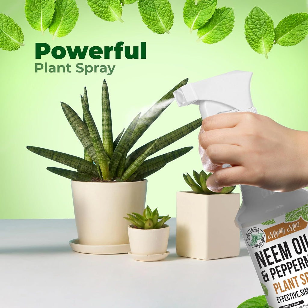 Mighty Mint Neem Oil & Peppermint Plant Nutrient Spray – Natural Leaf Shine for Indoor & Outdoor Use – Plant-Based Formula for Stronger, Healthy Plants - 16 oz (Pack of 2)