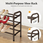 3 Tier Shoe Organizer, Shoe Rack for Closet, 28“ Metal Shelf Can Expandable to 42“, for Bedroom, Entryway, Closet, Garage, Adjustable to 18 Pairs Shoes, Brown