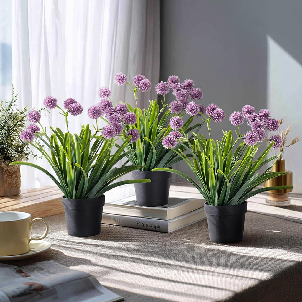 3 Pack Fake Small Plant in Pot Artificial Potted Flowers for Home Decor Fake Flower Plant Greenery Mini Faux Plant for Indoor Bedroom Living Room Office Shelf Bathroom Farmhouse Decor (Type 4)