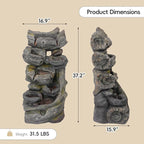 7-Tier Cascading Outdoor Fountain with LED Lights, 37.2" H Fountains and Waterfalls Realistic Tree Trunk for Garden, Patio, Yard Decor