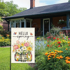 Hello Spring Flags for Outside,Floral Mason Jar Garden Flag for Yard Patio Lawn Decoration,12x18 Inch Double Sided