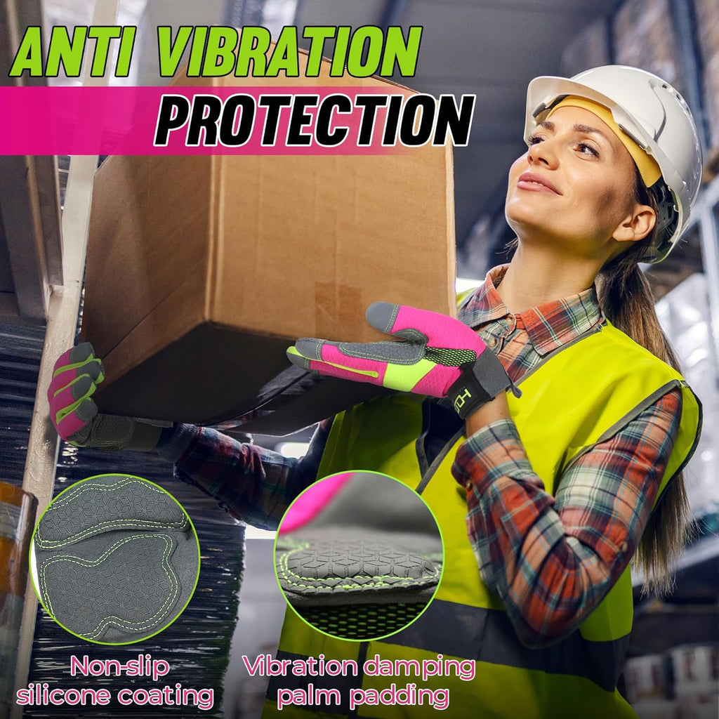 HANDLANDY Women Safety Work Gloves Utility Touch Screen Working Grip Glove for Yardwork Gardening Breathable Mechanic Gloves