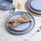 LIANYU Dinnerware Dish Sets for 4, 12 Piece Stoneware Plates and Bowls, Kitchen Dinner Set for Dessert Salad Pasta, Microwave & Dishwasher Safe, Serenity Blue