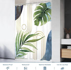 Glawry Narrow Boho Blue Green Shower Curtain Mid Century Modern Abstract Tropical Palm Leaf Botanical Minimalist Bathroom Geometric 48Wx72L Inches Bath Accessories Art Home Decor Fabric 7 Pack Hook