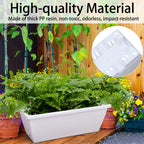CHUKEMAOYI Window Box Planter, 7 Pack Plastic Vegetable Flower Planters Boxes 17 Inches Rectangular Flower Pots with Saucers for Indoor Outdoor Garden, Patio, Home Decor (White)