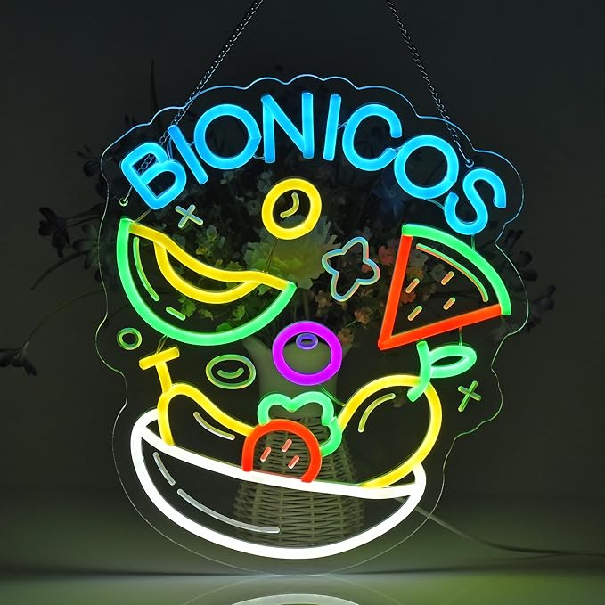 CNBEYOUNG Bionicos Neon Sign, Neon Lights Hanging Wall Art Decoration for Mexican Restaurant Cocktail Bar Man Cave Kitchen Party Home Decor, USB Powered Ultra Bright Dimmable,14.96x 12.6inches