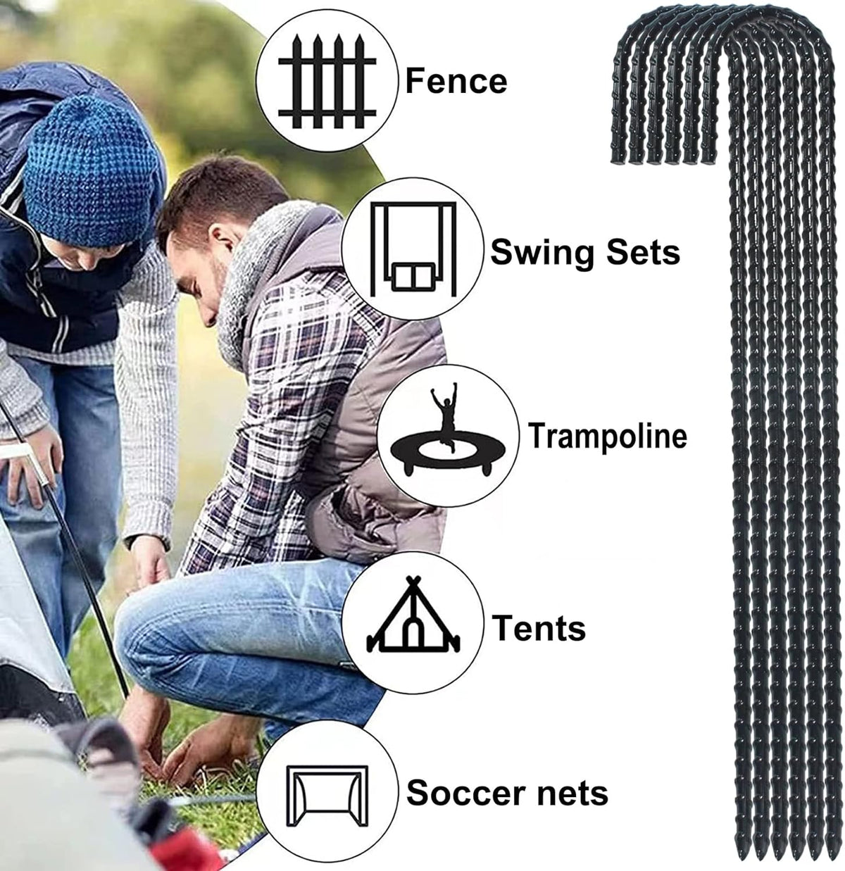 16 Inch Ground Rebar Stakes, J Hook Extra Heavy Duty Rust Proof Coated Steel Ground Anchors with Chisel Point End for Camping Tent and Canopy Tent (24)