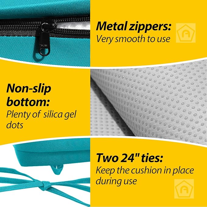 AAAAAcessories Outdoor Seat Cushions for Chairs, Waterproof, Fade-Resistant, 19" x 19" x 3", Patio Furniture Replacement Cushions, Set of 2, Turquoise Blue