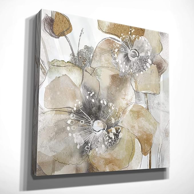 Wexford Home Taupe Spring Poppy II Gallery Wrapped Canvas Wall Art, 16x16,