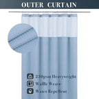 N&Y HOME Waffle Weave Shower Curtain with Snap-in Fabric Liner & Hooks Set - Hotel Style, Waterproof & Washable, Heavyweight Fabric & Mesh Top Window - 71x72, Blue
