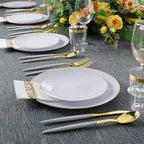 Supernal 350pcs Gold Plastic Dinnerware Set for 50 Guests,Fancy Disposable Plates for Party,Gold Plastic Silverware with White Handle,Disposable White Plates Wedding,Birthday