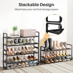 Shoe Rack - Expandable Shoe Organizer for Closet, Adjustable Metal Shoe Shelf Storage, 2 Tier Stackable Long Shoe Stand Holder for Garage, Entryway, Door Entrance, Black